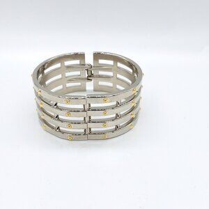 Vintage Mixed Metal Studded Cuff | Two-Tone Silver & Gold Statement Bangle